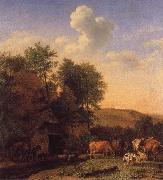 POTTER, Paulus A Landscape with Cows,sheep and horses by a Barn oil on canvas